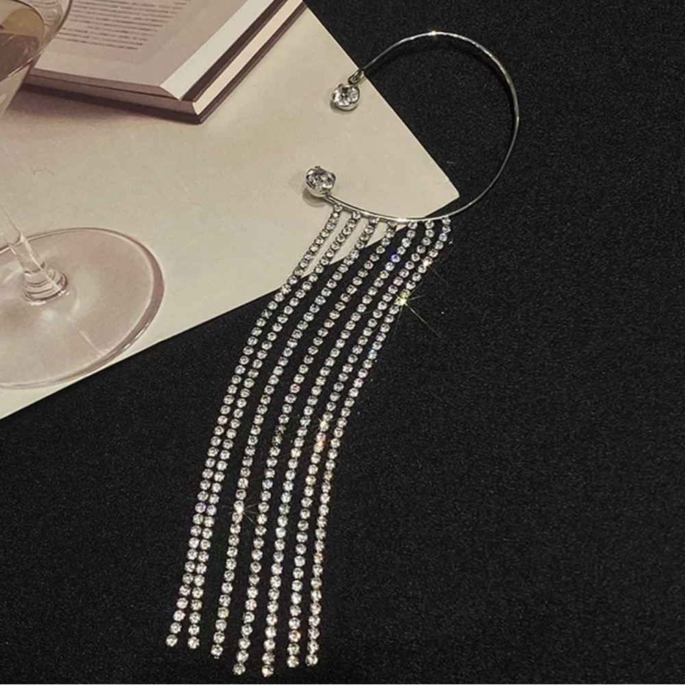 Pair of Rhinestone Tassels Cuff Earrings - Picture 7 of 7